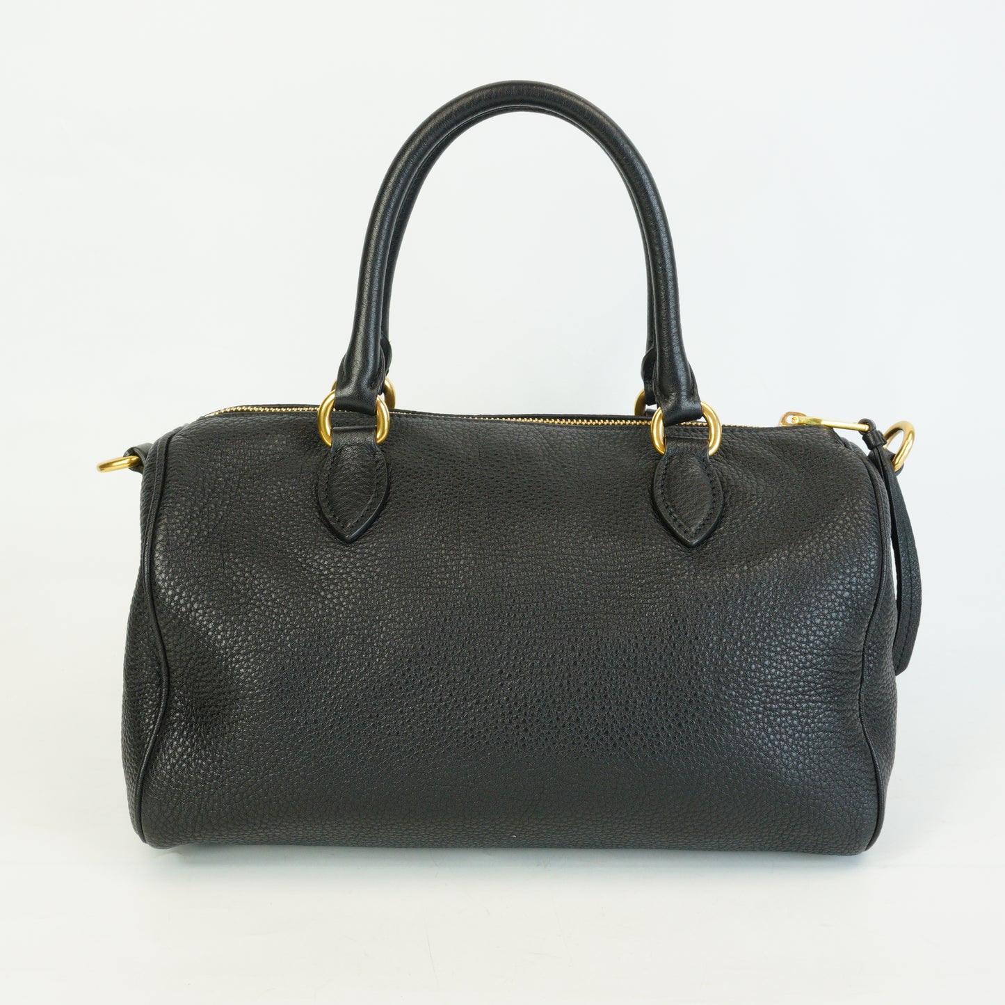 Prada Vitello Phenix Leather Bauletto Boston Medium Black GHW