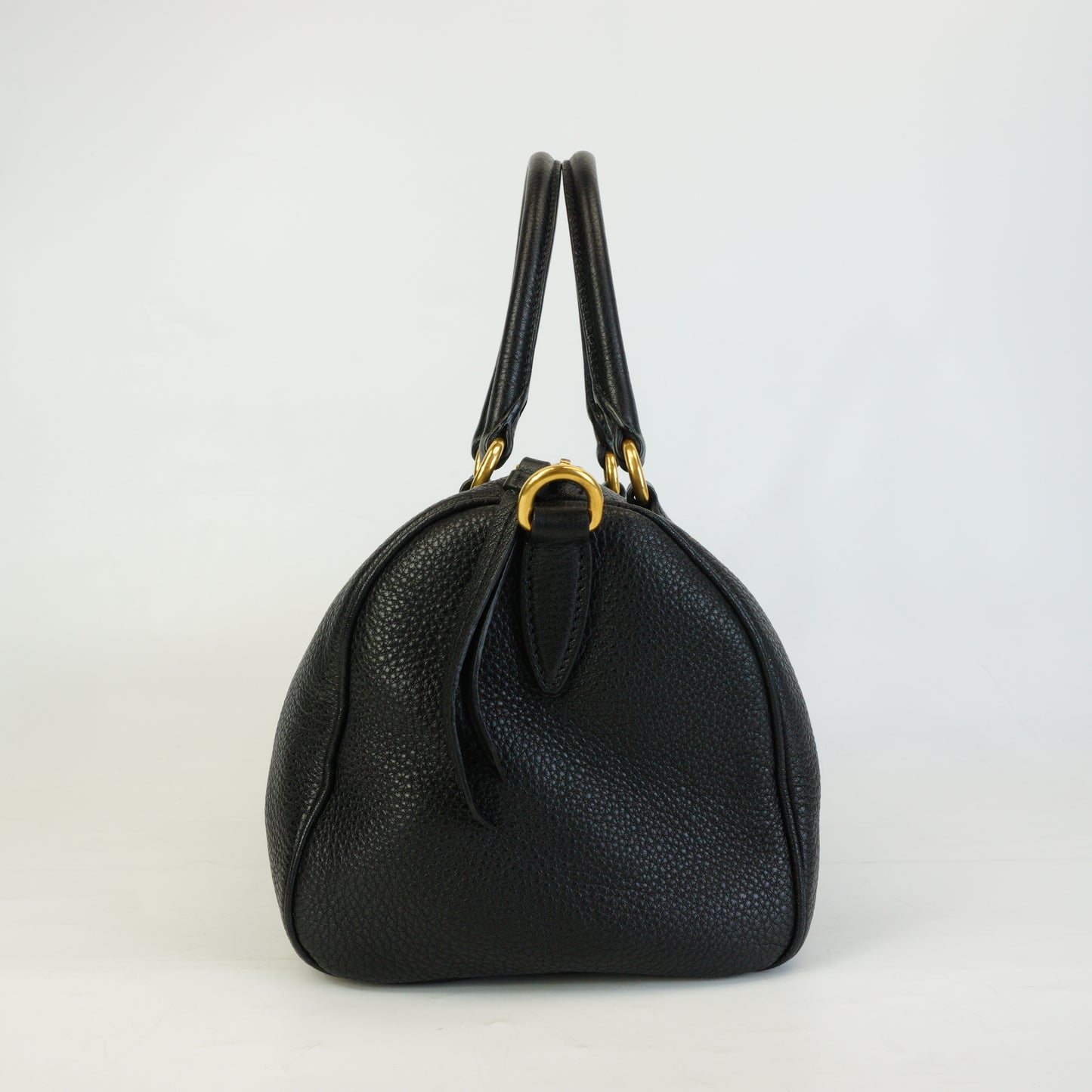Prada Vitello Phenix Leather Bauletto Boston Medium Black GHW