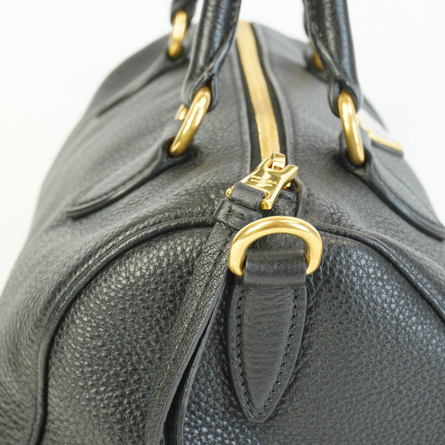 Prada Vitello Phenix Leather Bauletto Boston Medium Black GHW