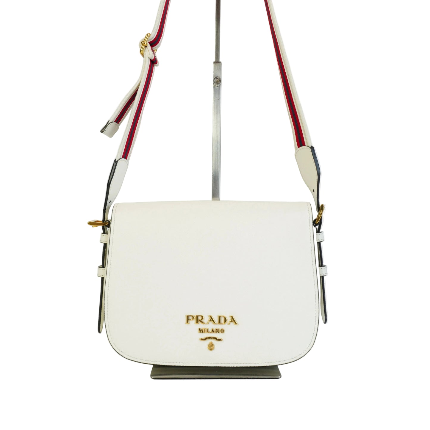 Prada Pionnière Saddle Crossbody Small White GHW