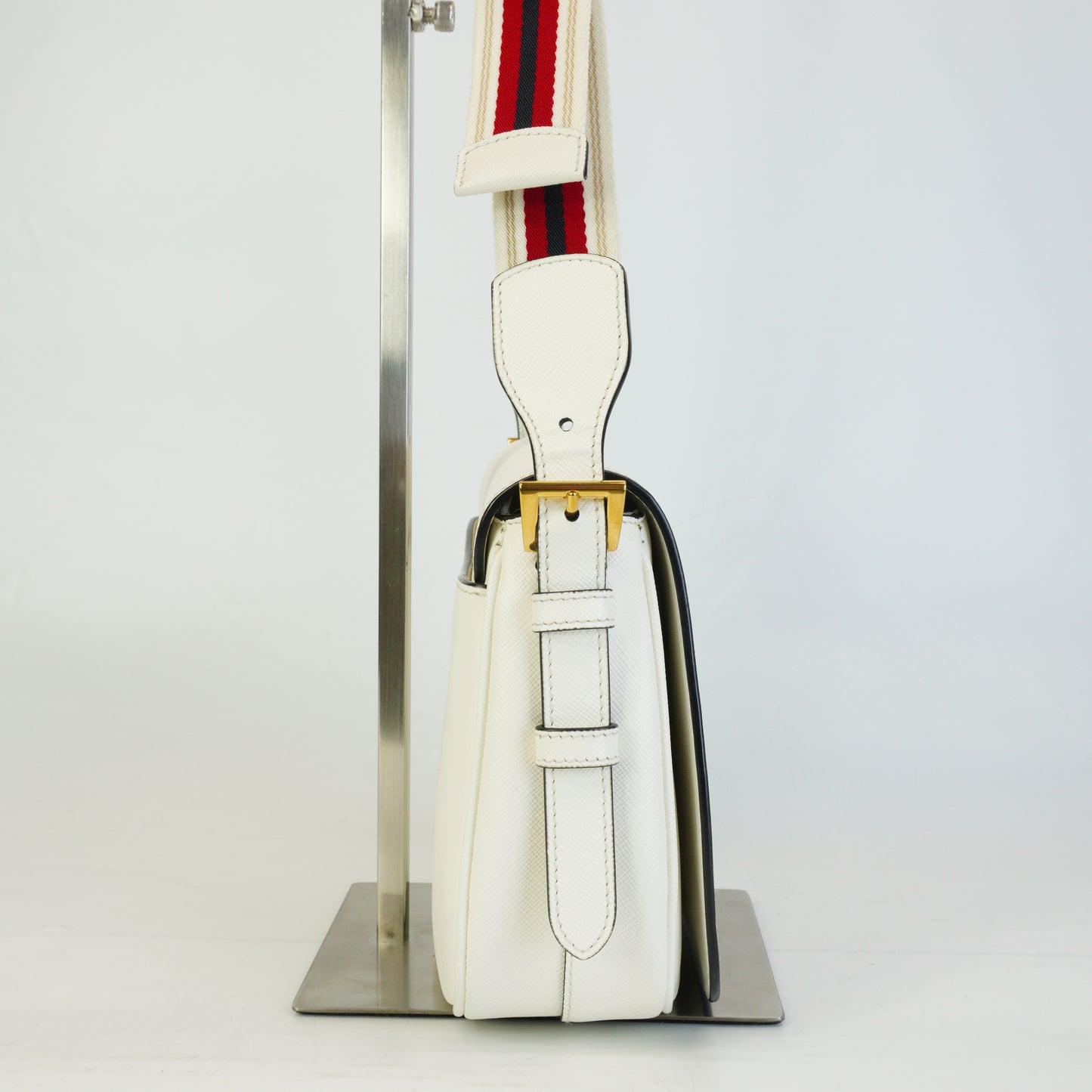 Prada Pionnière Saddle Crossbody Small White GHW