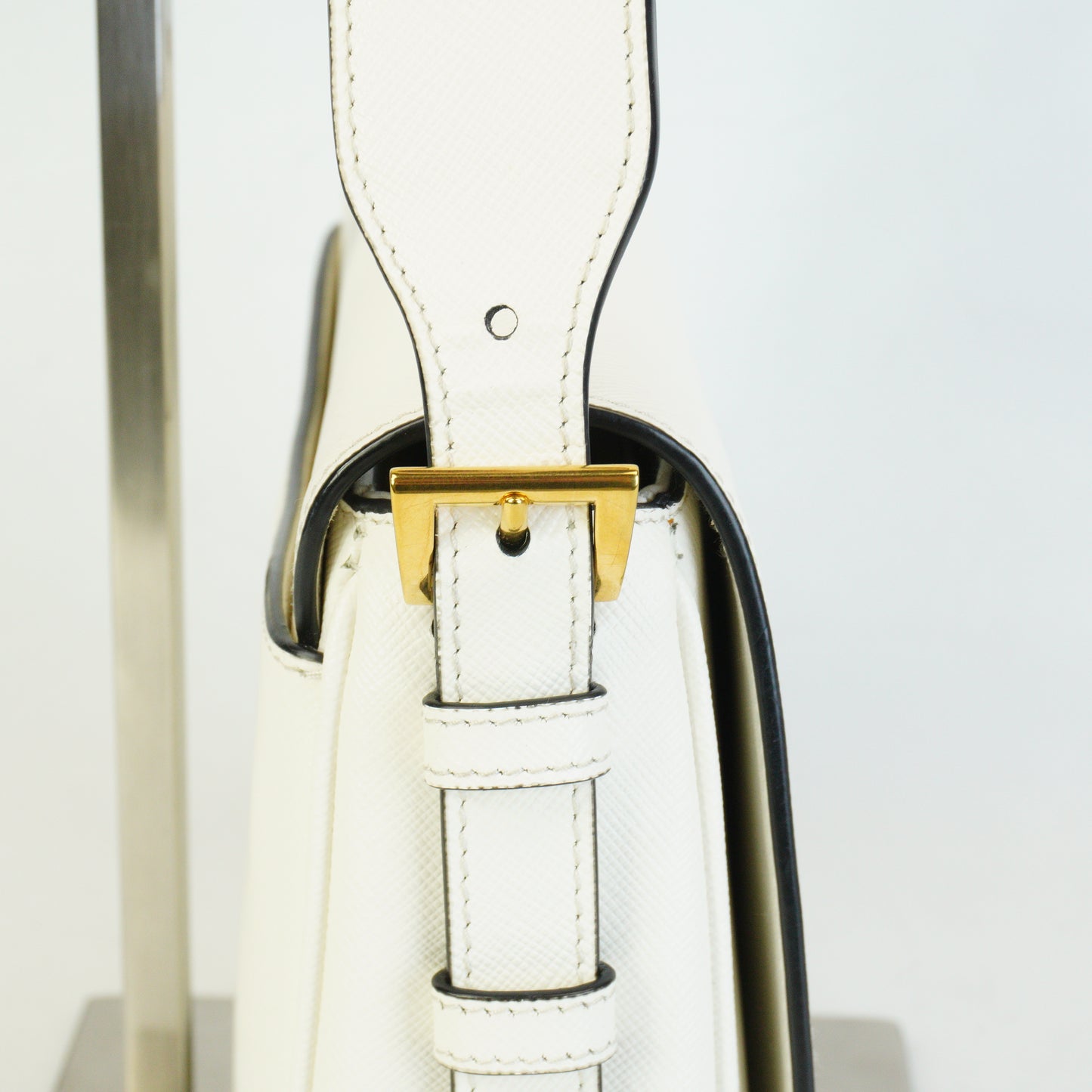Prada Pionnière Saddle Crossbody Small White GHW