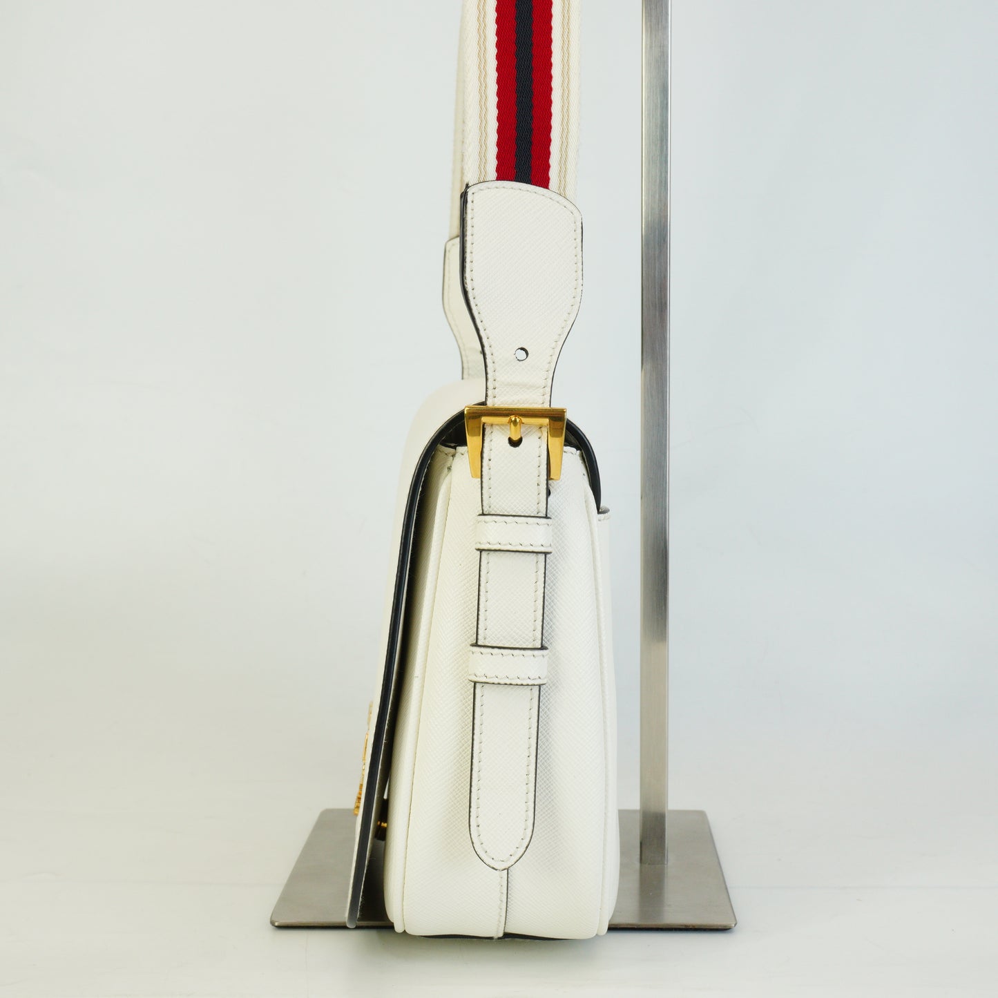 Prada Pionnière Saddle Crossbody Small White GHW