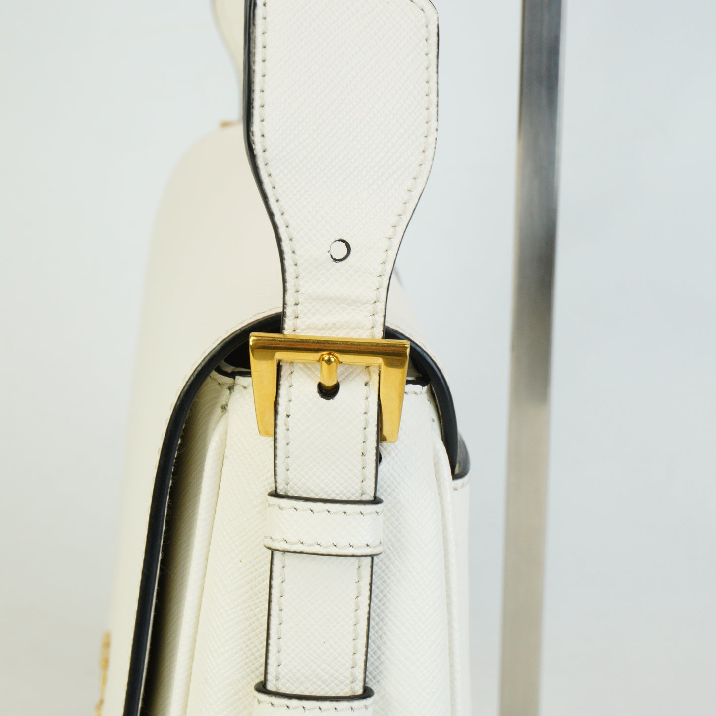 Prada Pionnière Saddle Crossbody Small White GHW