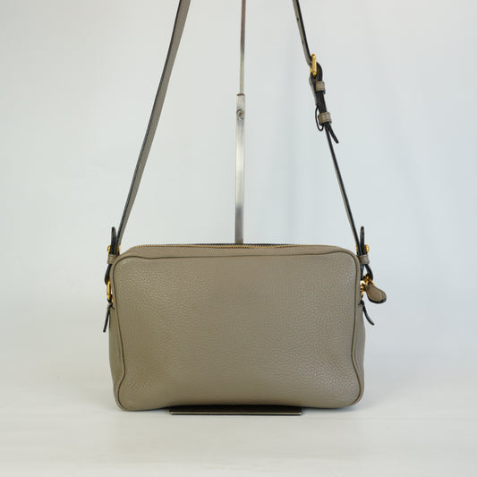 Prada Vitello Phenix Double Zip Camera Crossbody Medium Greyish Beige GHW