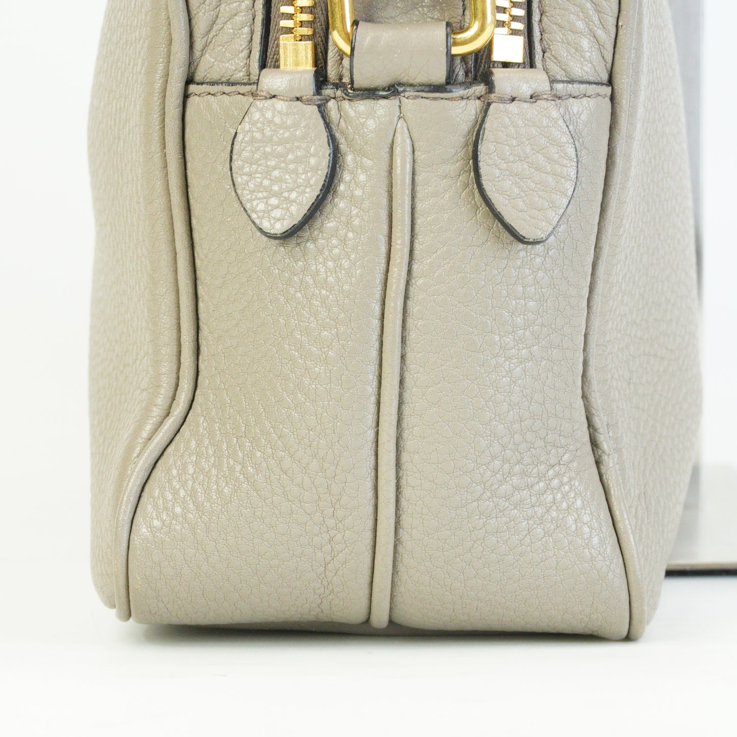 Prada Vitello Phenix Double Zip Camera Crossbody Medium Greyish Beige GHW