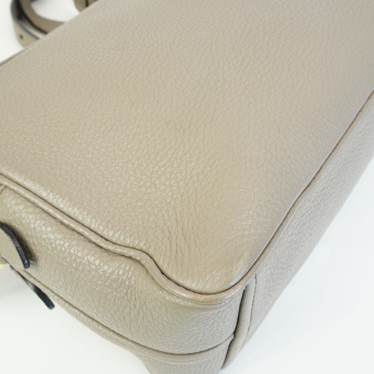 Prada Vitello Phenix Double Zip Camera Crossbody Medium Greyish Beige GHW