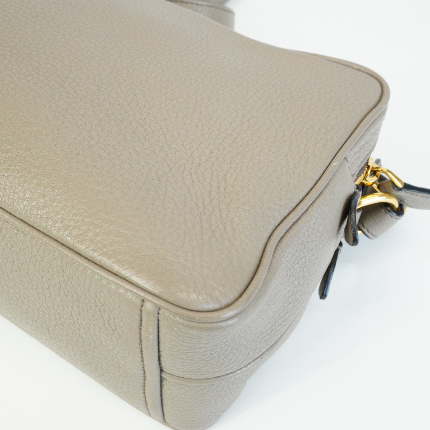 Prada Vitello Phenix Double Zip Camera Crossbody Medium Greyish Beige GHW