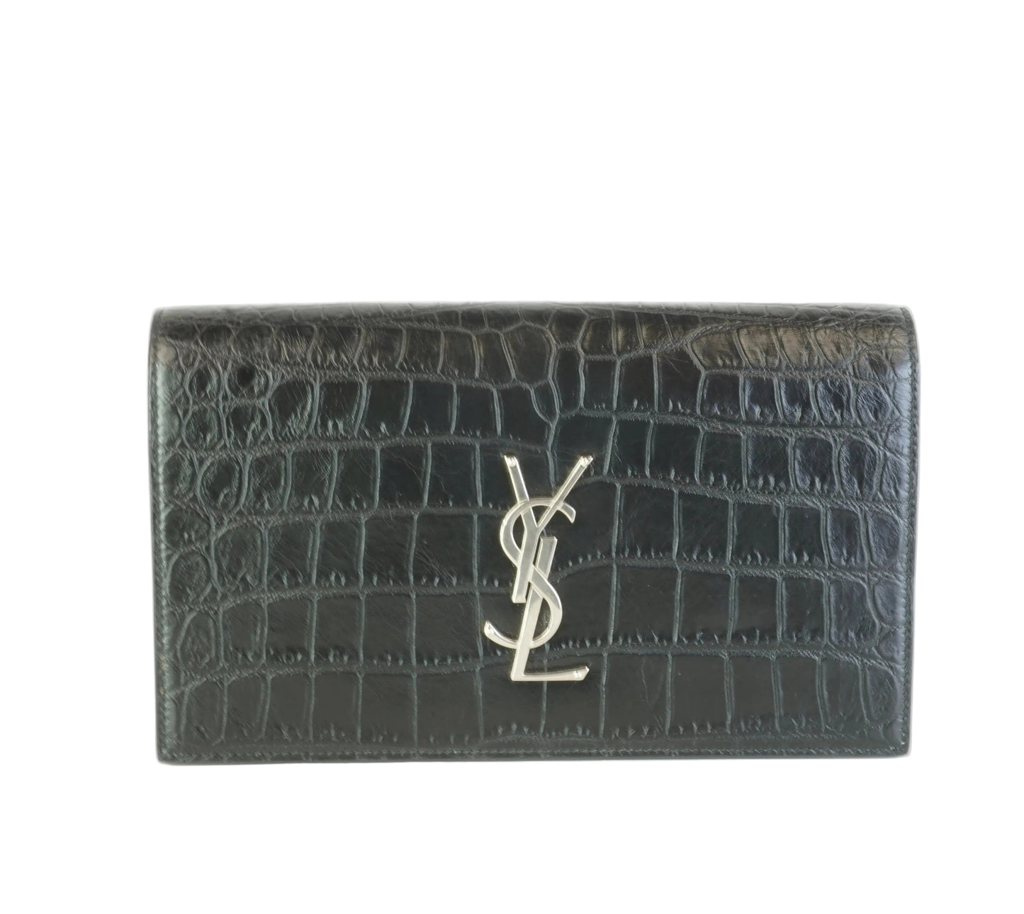 YSL	Croc-Embossed Clutch Black