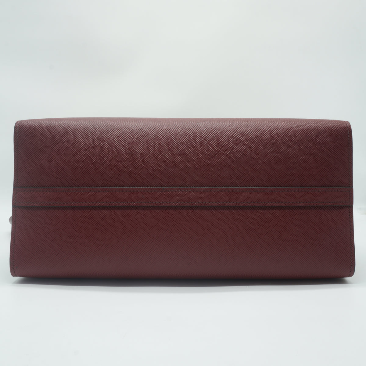 Prada	Saffiano Cuir Monochrome Medium Top Handle Burgundy GHW