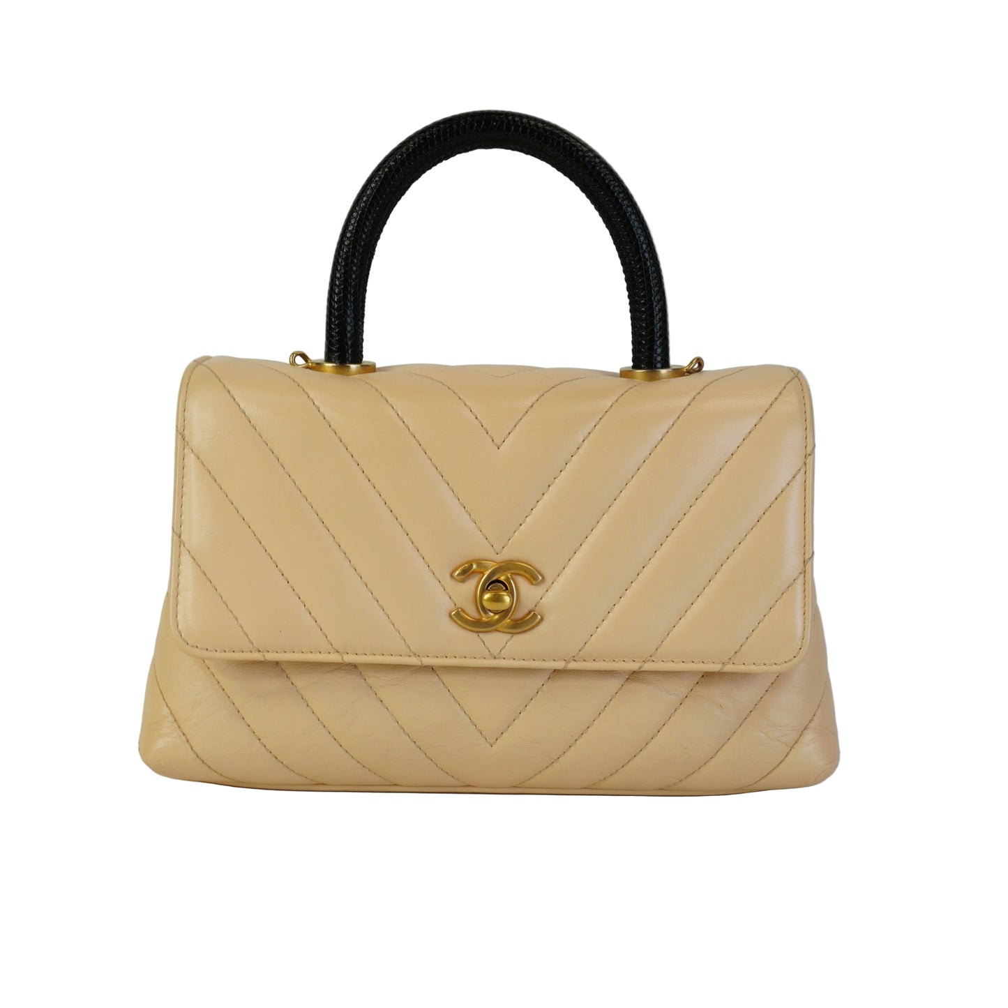 Chanel Chevron Coco Handle Small Beige GHW