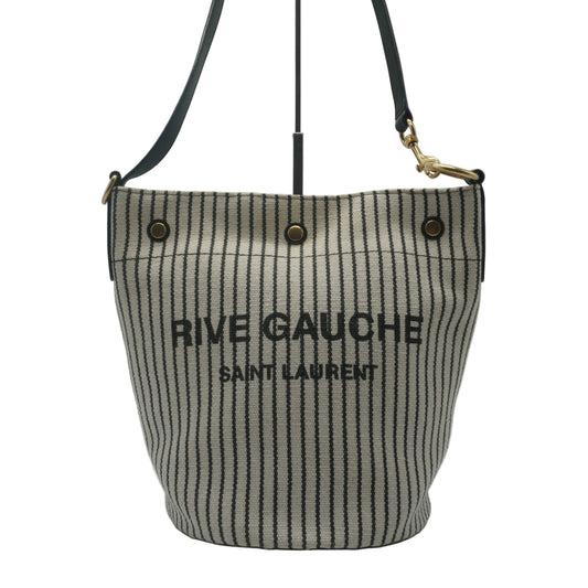 YSL	Rive Gauche Small Tripped Canvas Bucket Bag GHW