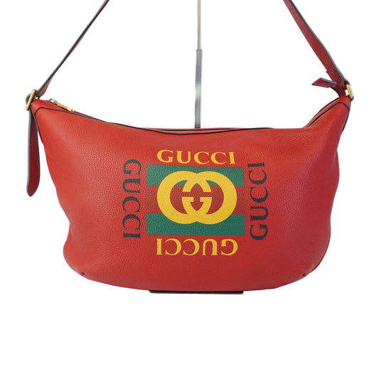 Gucci Print Half Moon Hobo Bag Red