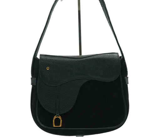 Gucci Suede and Leather Saddle CCrossbody Bag Black GHW