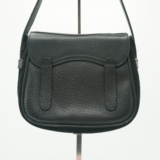 Gucci Suede and Leather Saddle CCrossbody Bag Black GHW