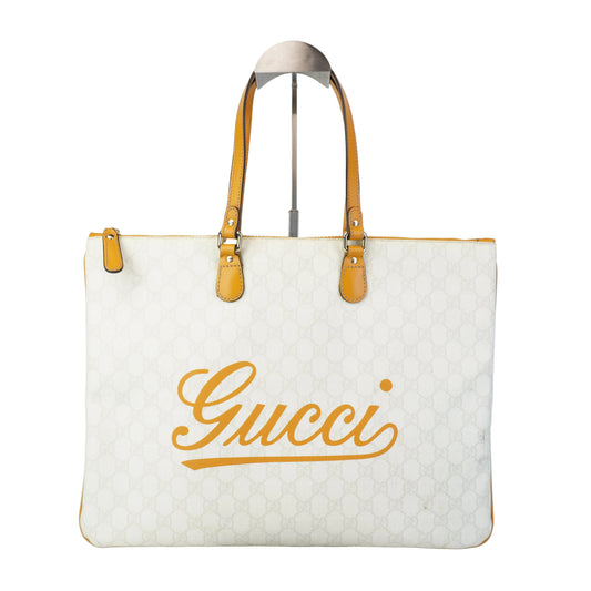 Gucci GG Supreme Heritage Logo Flat Zip Tote Bag