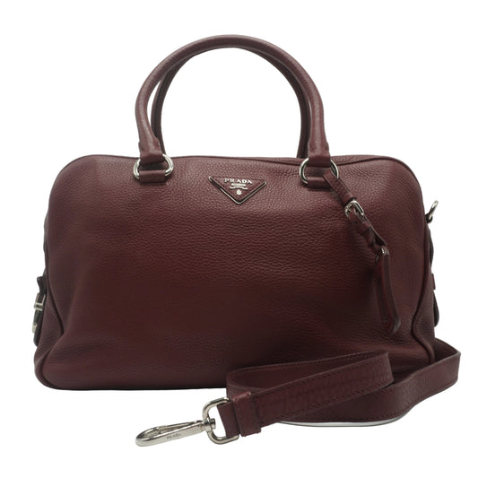 Prada Vitello Daino Bauletto Medium Burgundy SHW