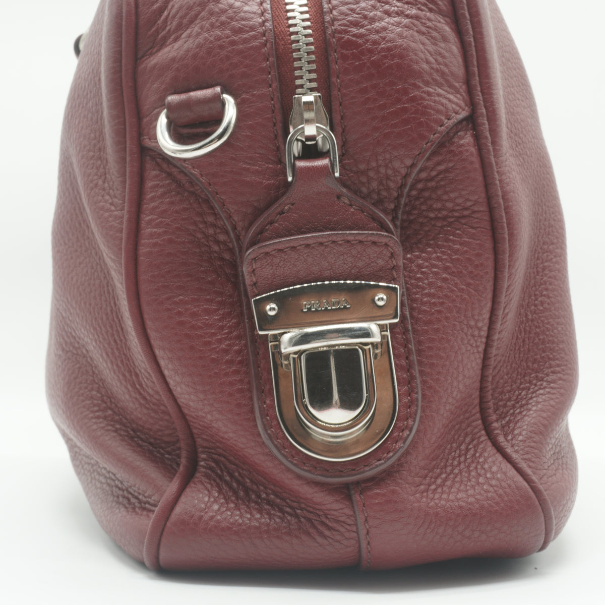 Prada Vitello Daino Bauletto Medium Burgundy SHW