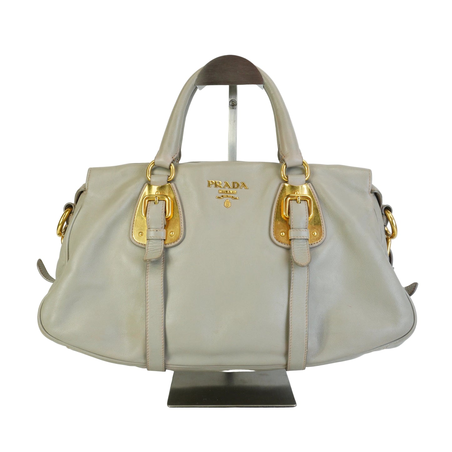 Prada Bauletto Satchel Gray Large GHW