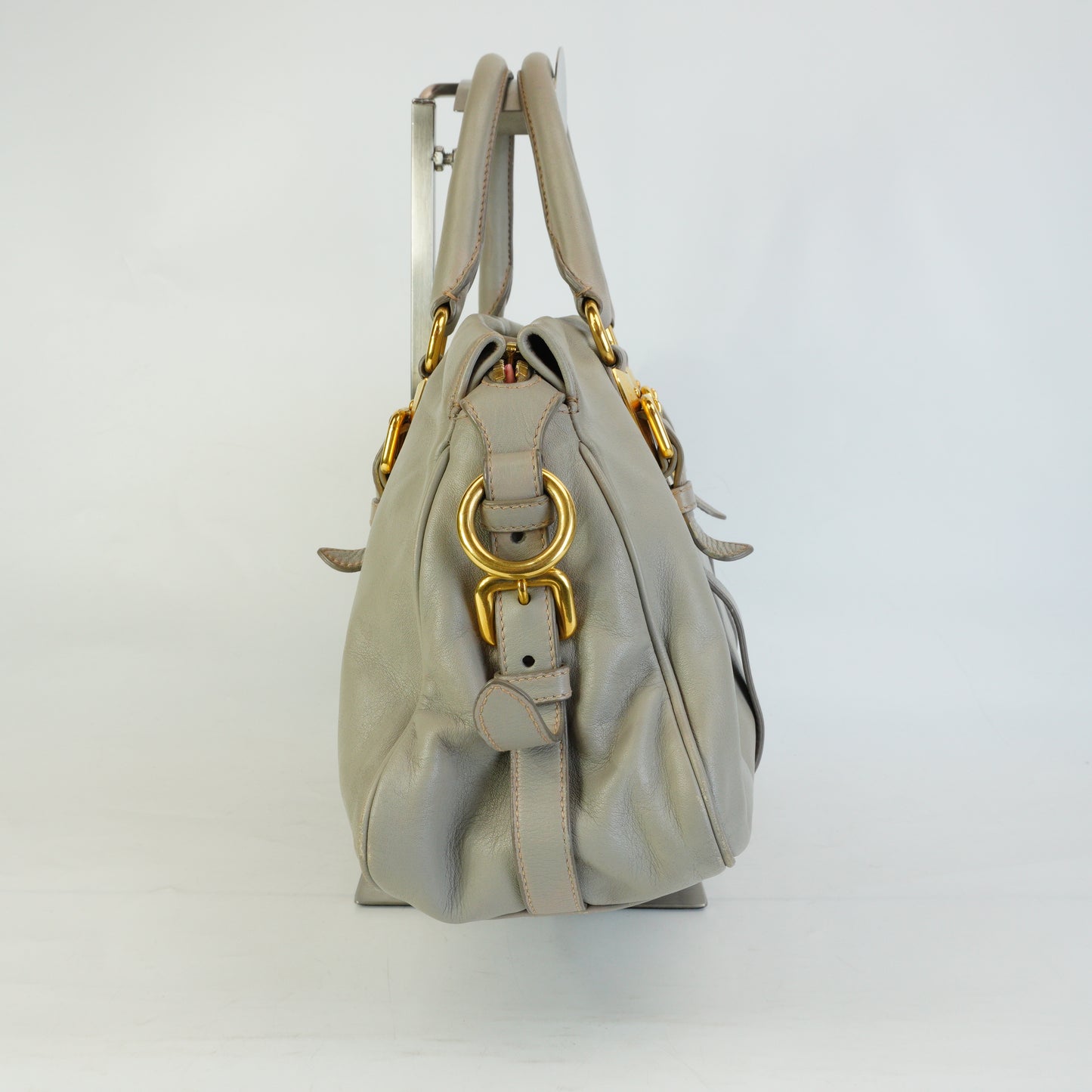 Prada Bauletto Satchel Gray Large GHW