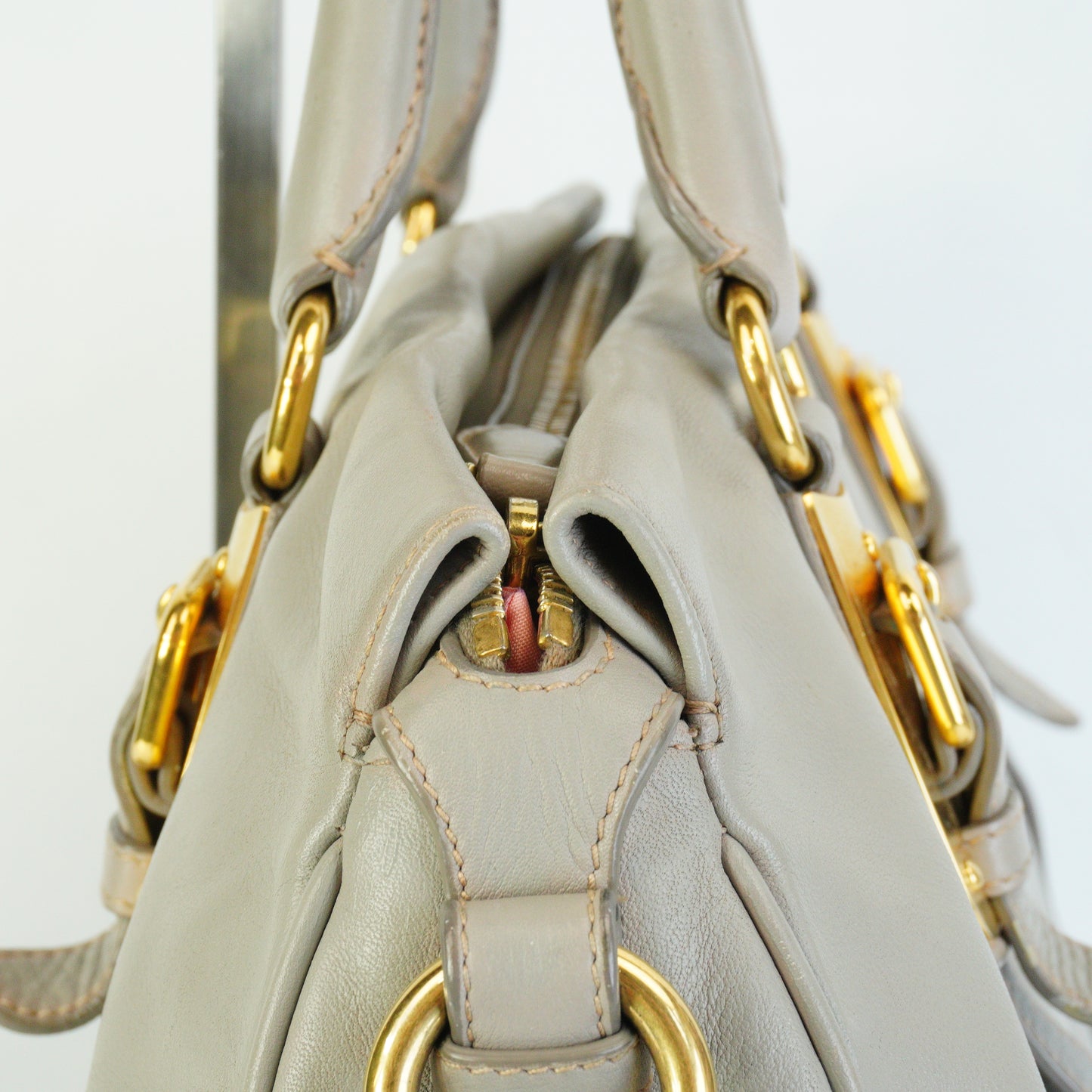 Prada Bauletto Satchel Gray Large GHW