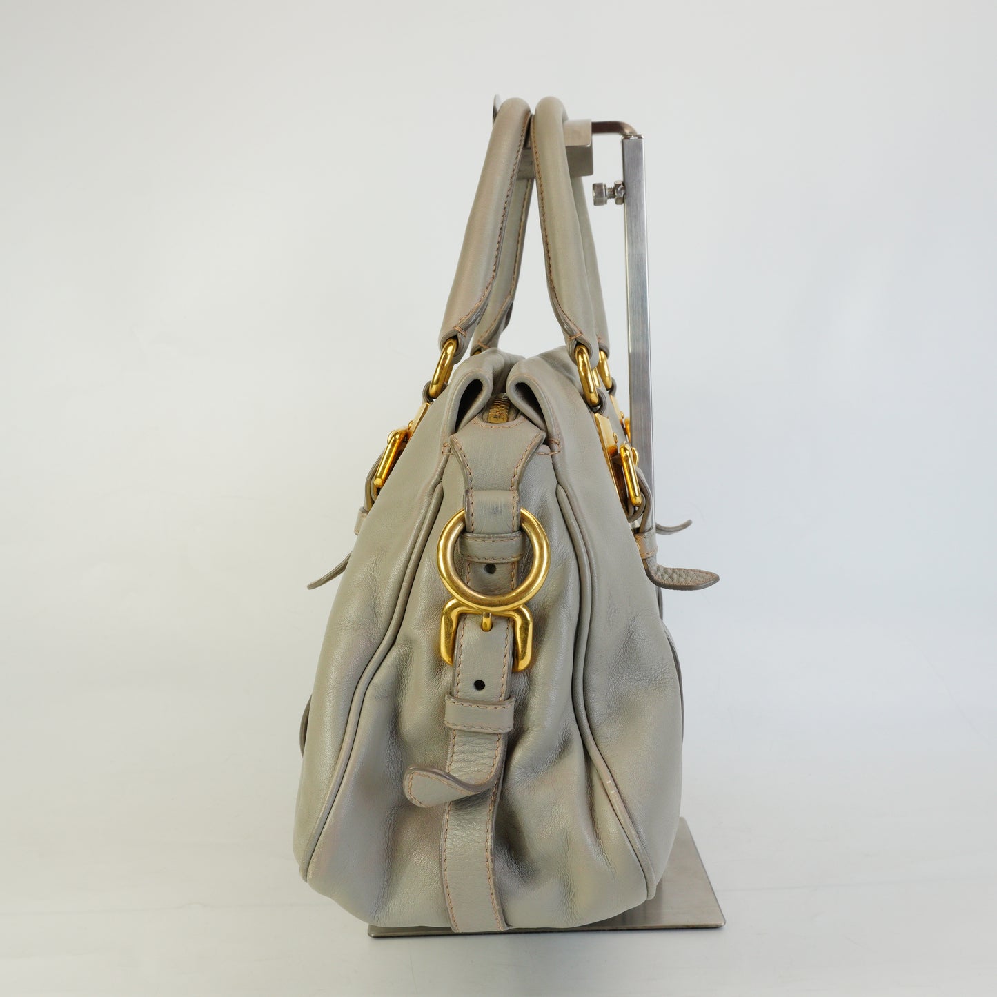 Prada Bauletto Satchel Gray Large GHW