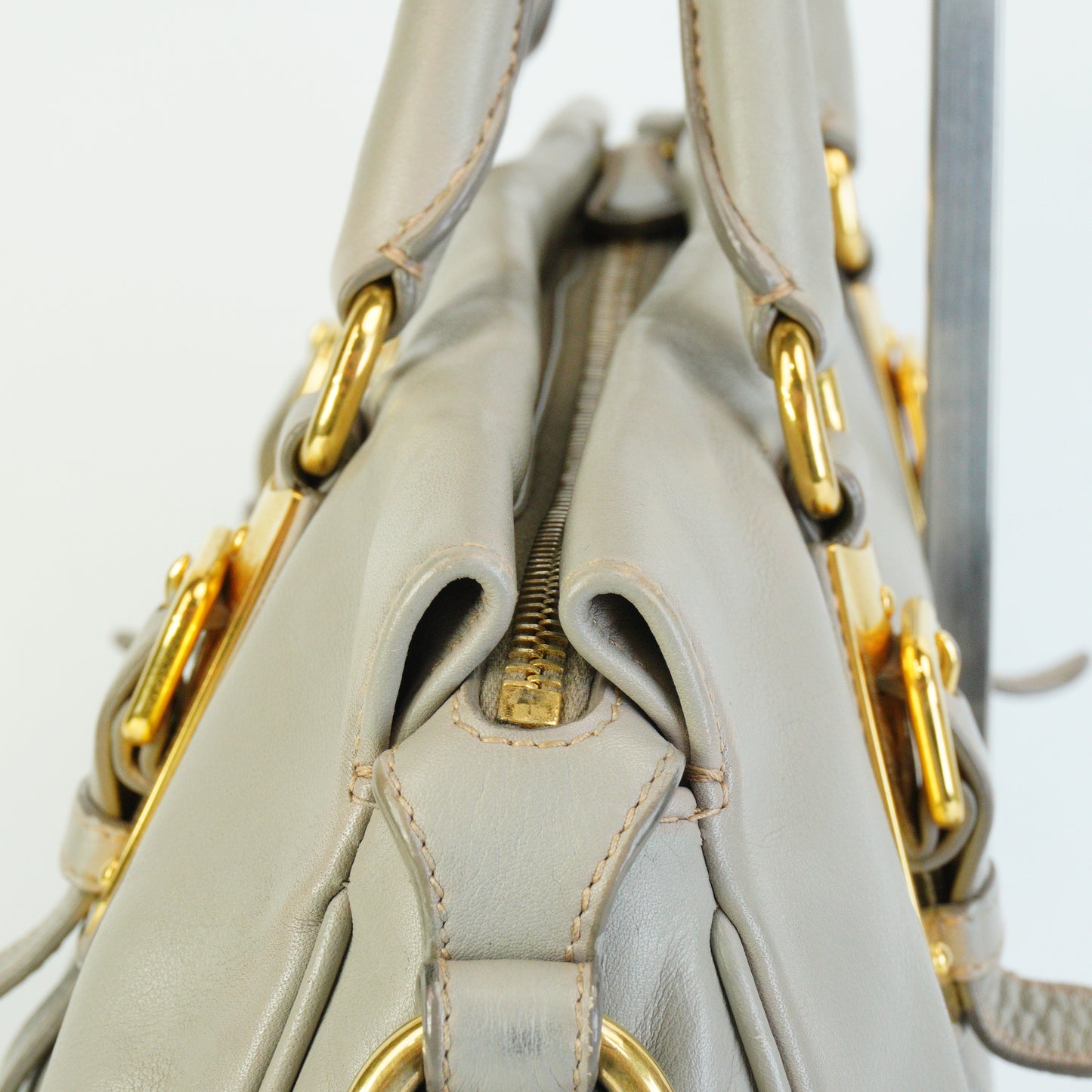 Prada Bauletto Satchel Gray Large GHW