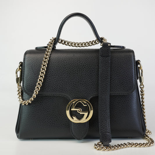 Gucci Interlocking G Top Handle Shoulder Bag Black