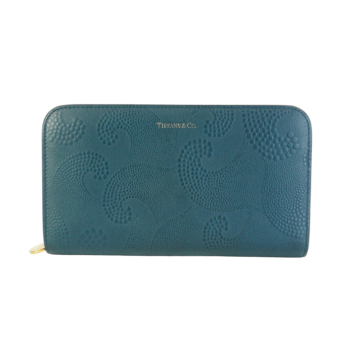 Tiffany & Co.	Wave Embossed Leather Continetal Zip Blue Wallet