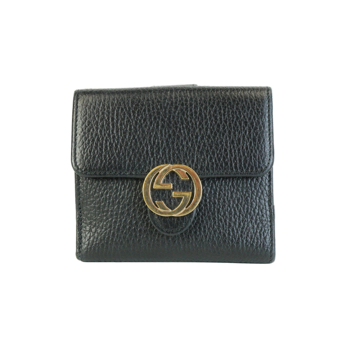 Gucci Interlocking G Pebbled Compact Wallet Black
