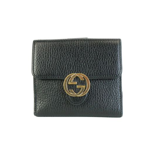 Gucci Interlocking G Pebbled Compact Wallet Black