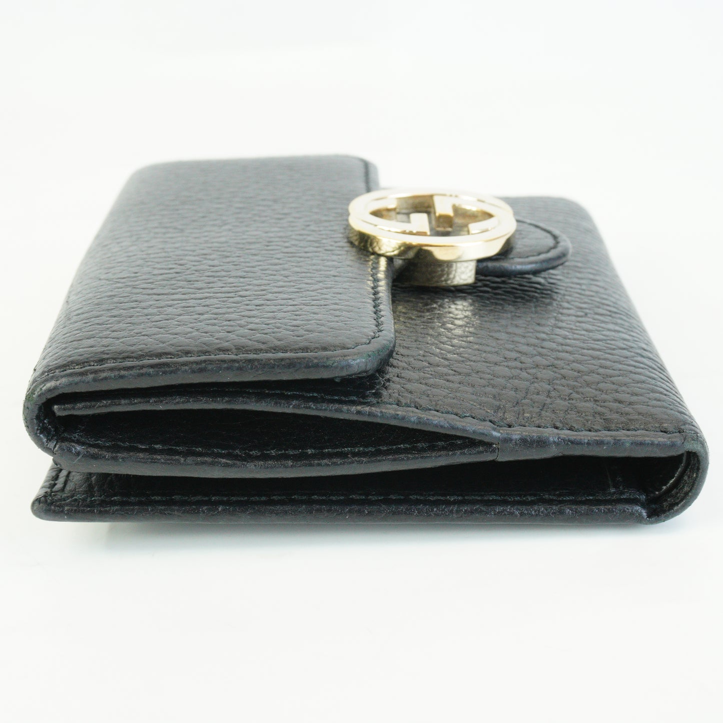 Gucci Interlocking G Pebbled Compact Wallet Black