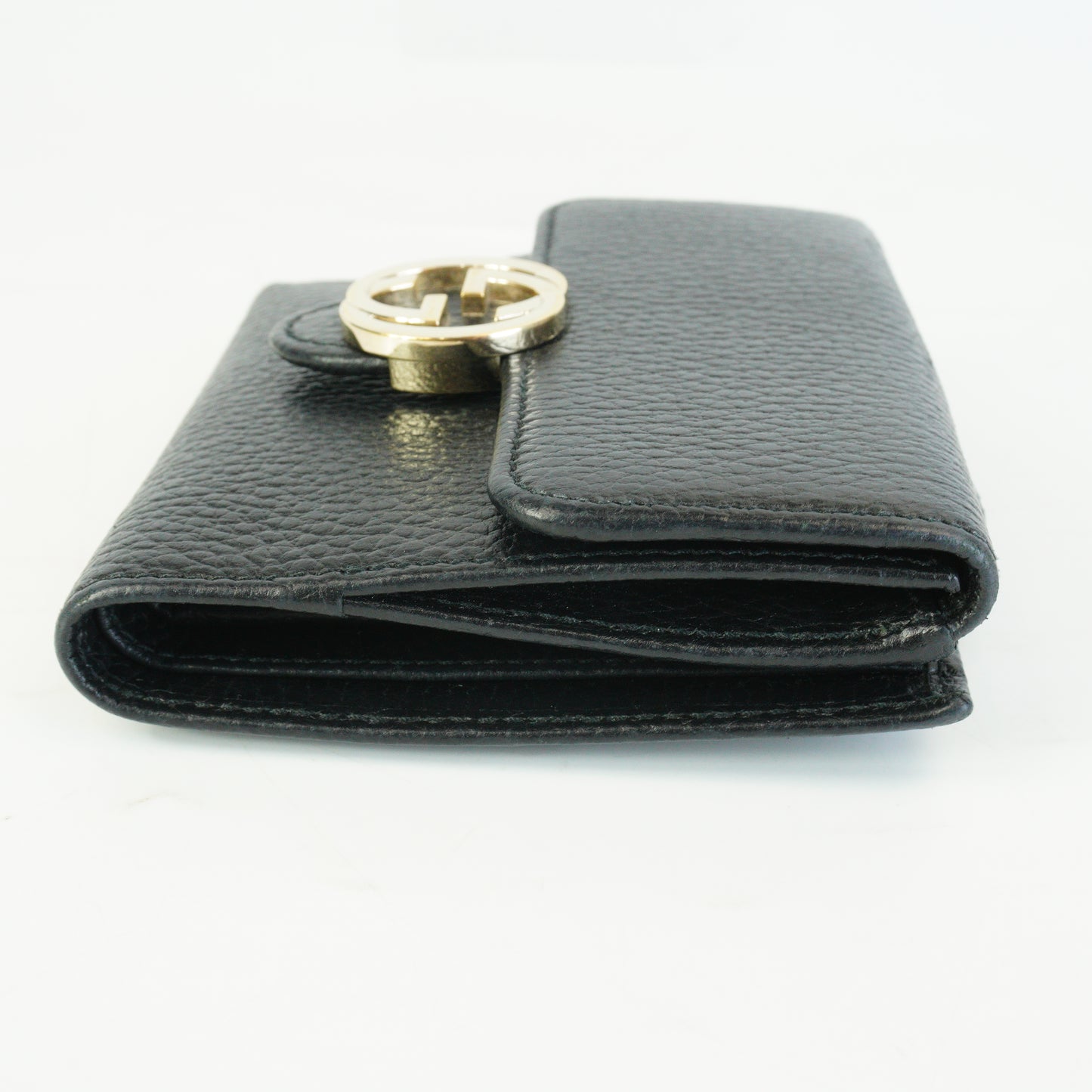 Gucci Interlocking G Pebbled Compact Wallet Black