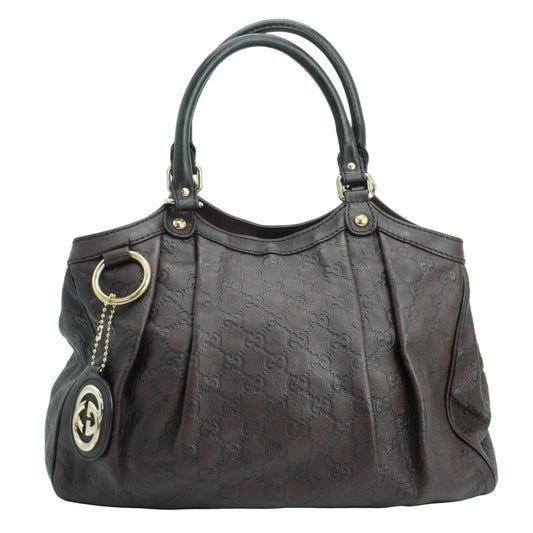 Gucci Guccissima Leather Sukey Tote Brown Medium GHW
