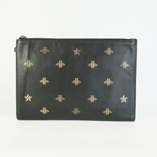 Gucci Calfskin Bee Star Clutch Bag Black GHW