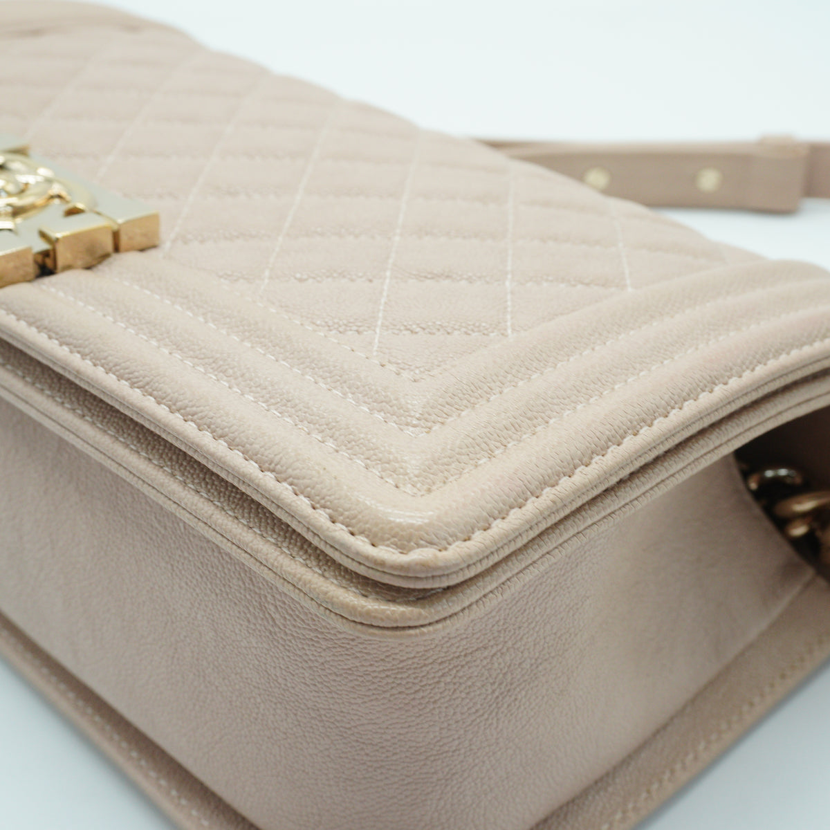 Chanel	Leboy Flap Bag Caviar Light Beige GHW Small