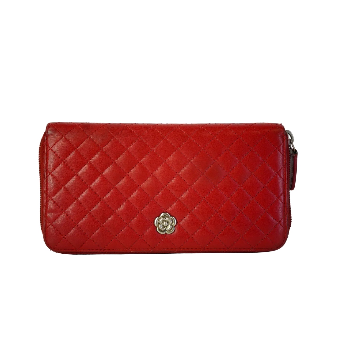 Chanel Red Camelia Long Zippy Wallet