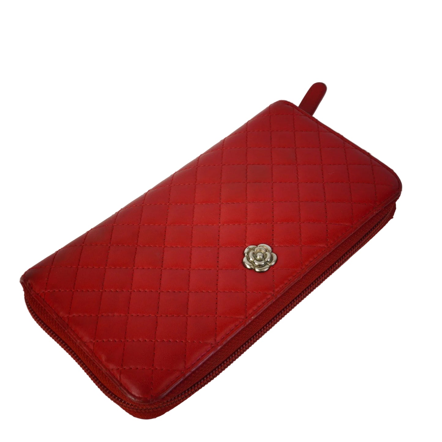 Chanel Red Camelia Long Zippy Wallet