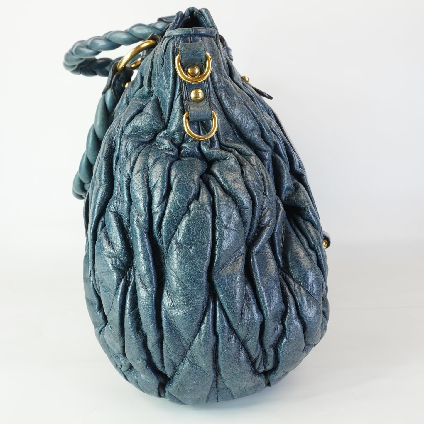 Miu Miu 	Matellase Leather Tote Blue