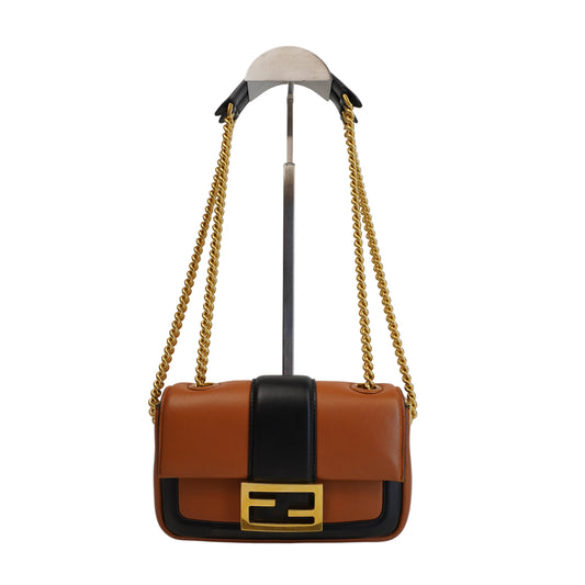 Fendi Rust Brown Nappa Apolo Chain Baguette
