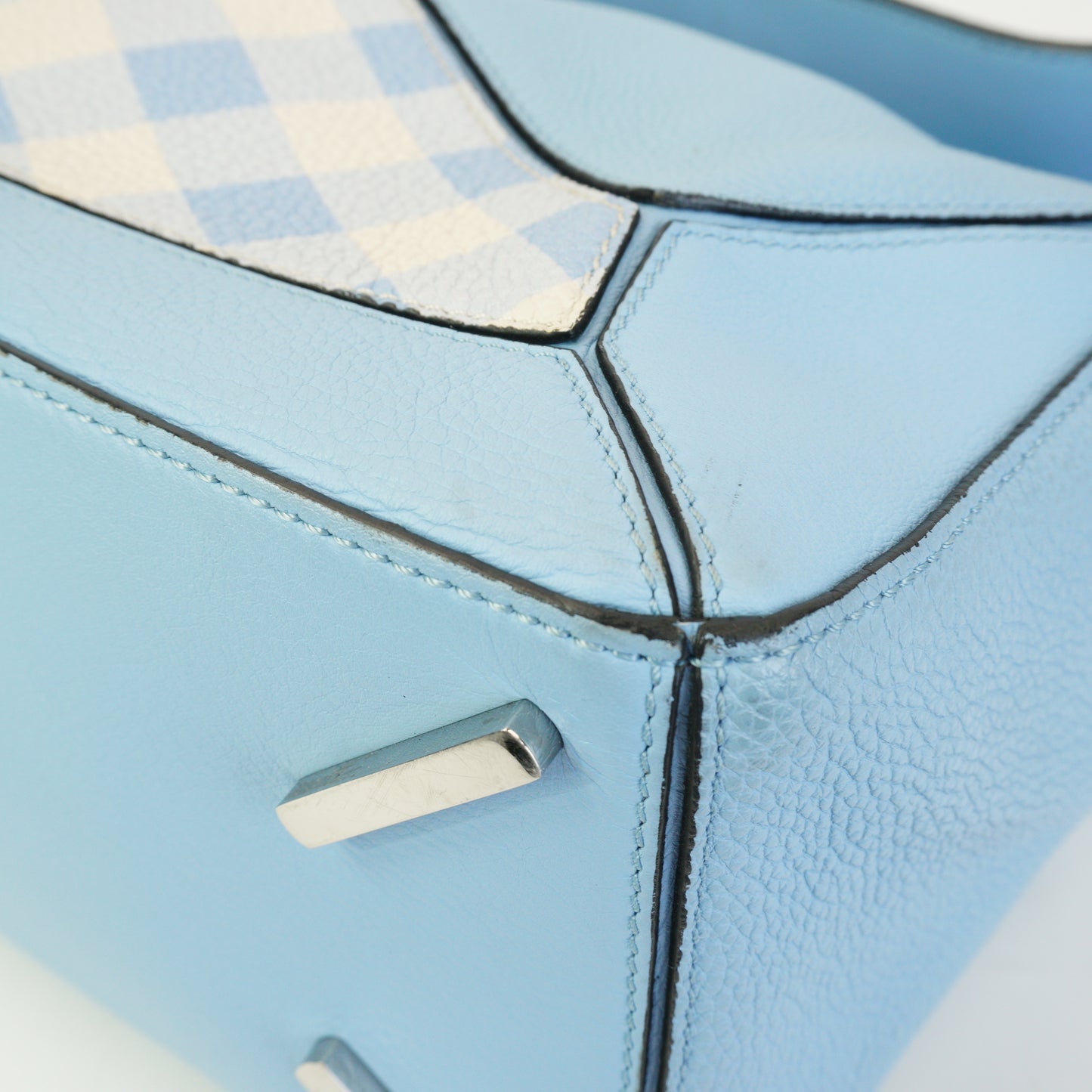 Loewe	Puzzle Gingham Soft Blue Leather Medium MHW