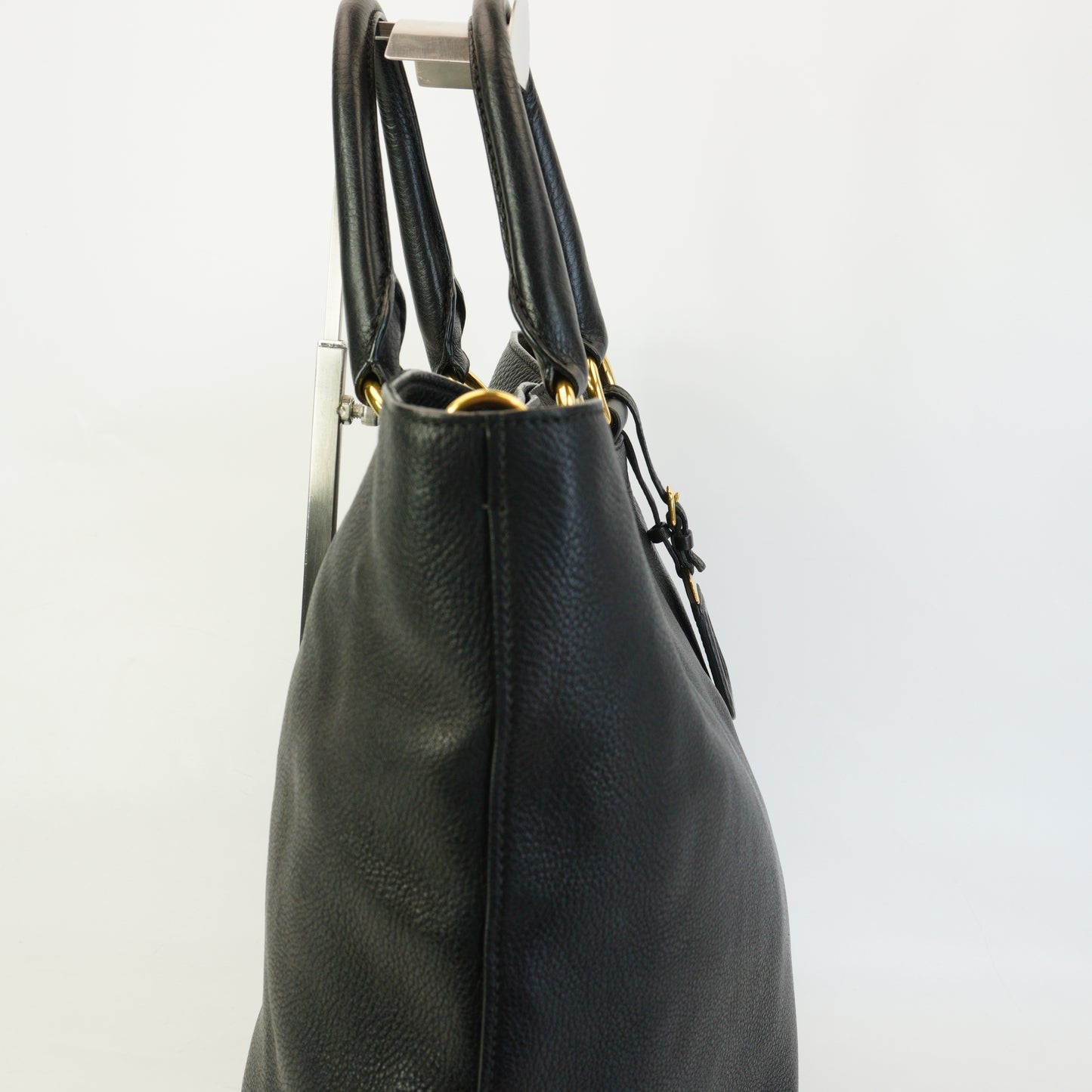 Prada Vitello Daino Leather Shopping Tote Bag Black Large GHW