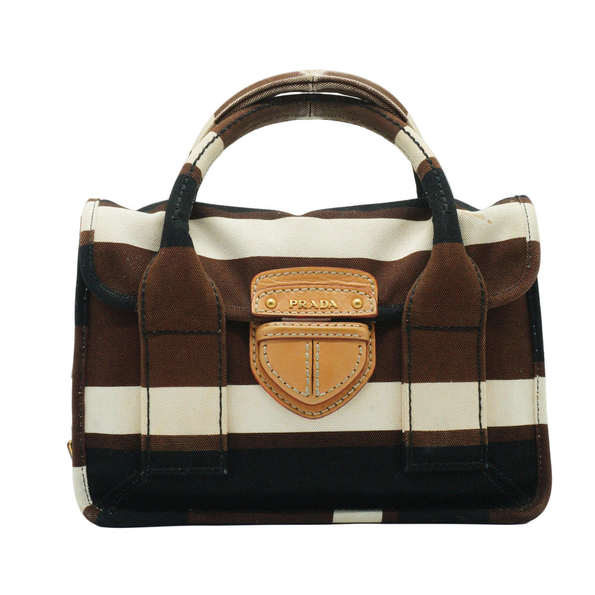 Prada	Tabacco Canapa Strip Canvas Pattina Medium GHW