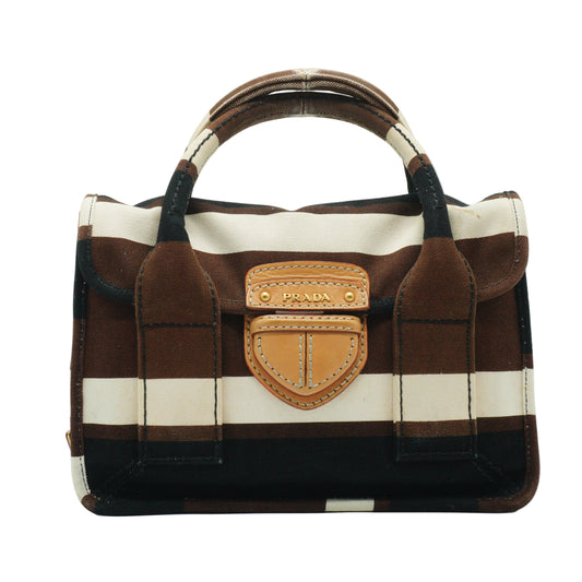 Prada	Tabacco Canapa Strip Canvas Pattina Medium GHW