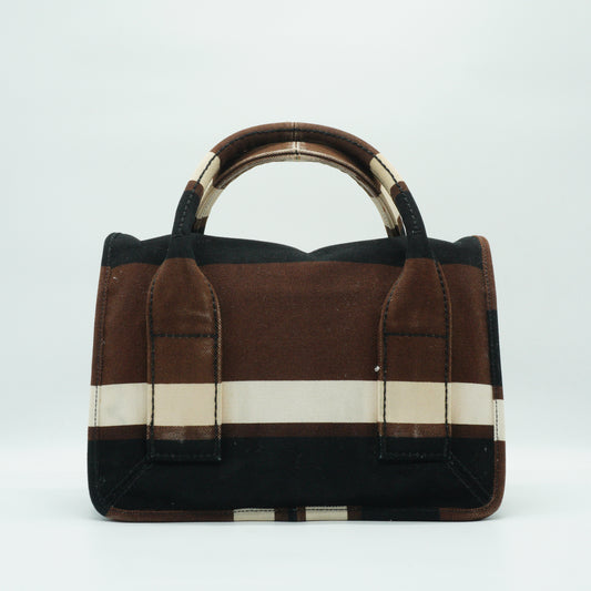 Prada	Tabacco Canapa Strip Canvas Pattina Medium GHW
