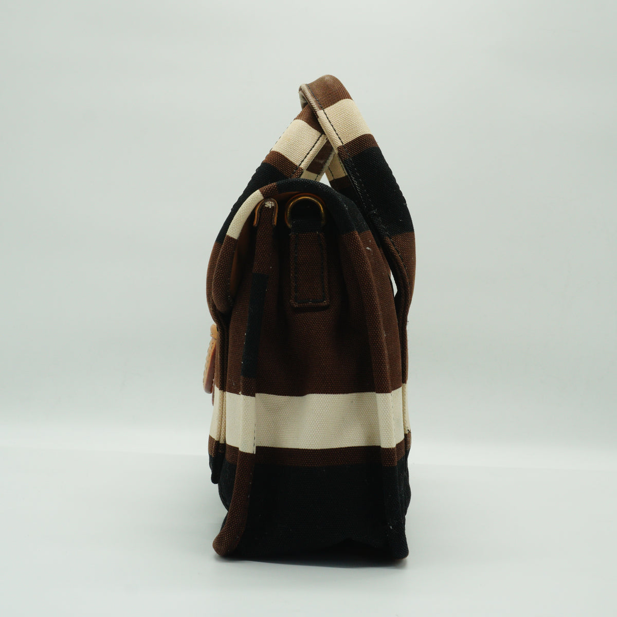 Prada	Tabacco Canapa Strip Canvas Pattina Medium GHW