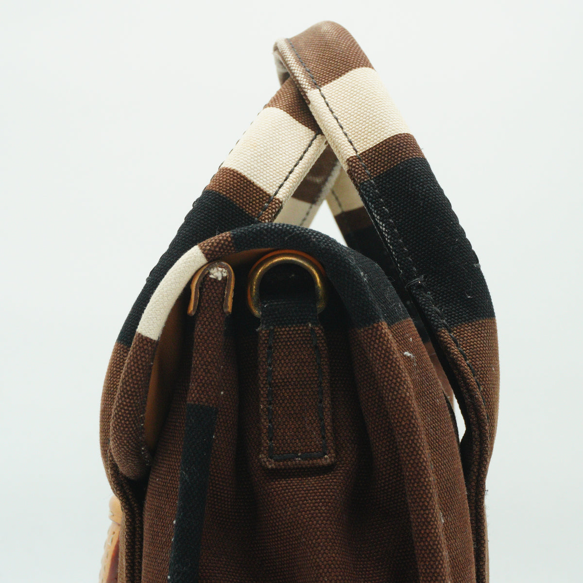 Prada	Tabacco Canapa Strip Canvas Pattina Medium GHW
