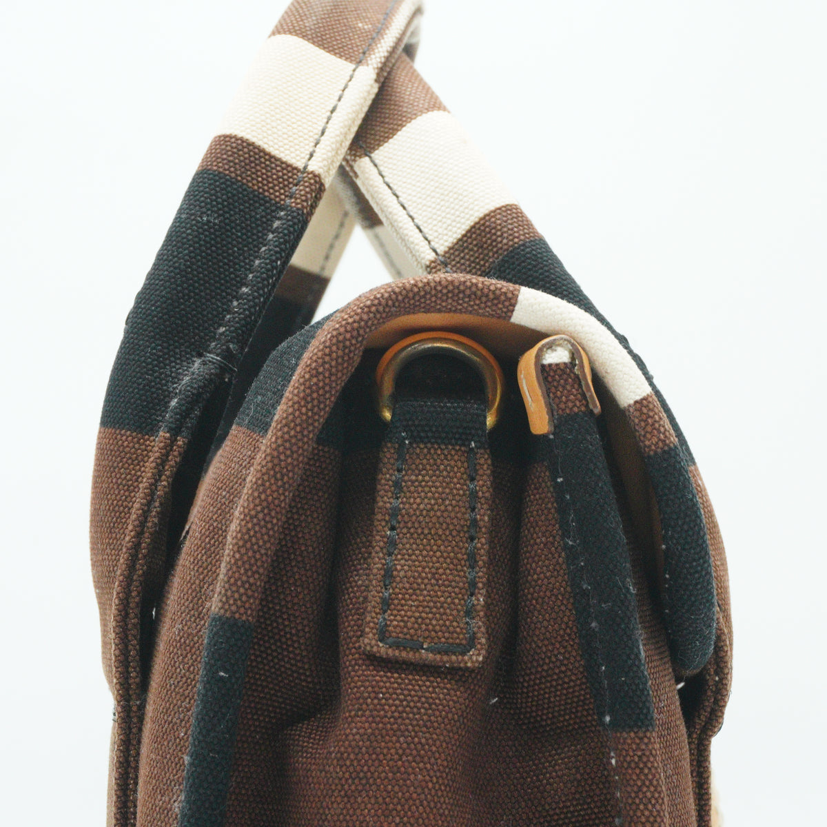 Prada	Tabacco Canapa Strip Canvas Pattina Medium GHW