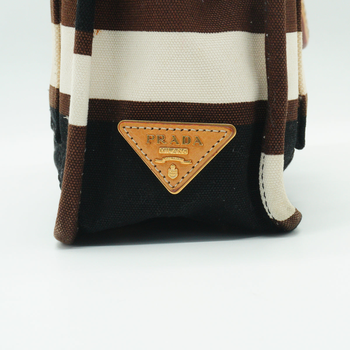 Prada	Tabacco Canapa Strip Canvas Pattina Medium GHW