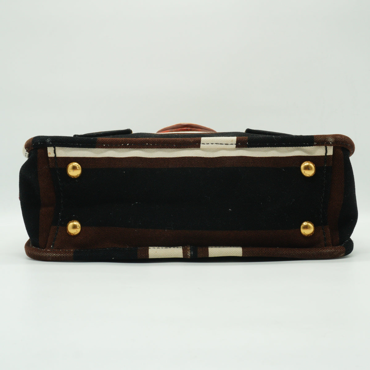 Prada	Tabacco Canapa Strip Canvas Pattina Medium GHW